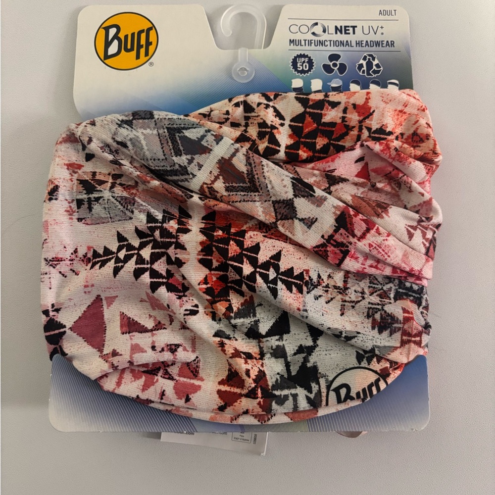 Buff  Multifunctional Headwear - Pink, Black & Orange Geometric Print